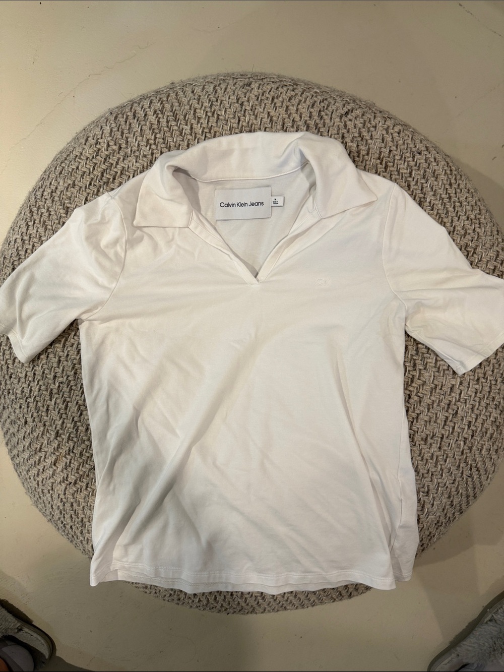 Calvin Klein Jeans White Collared Shirt with Branded Neck Label